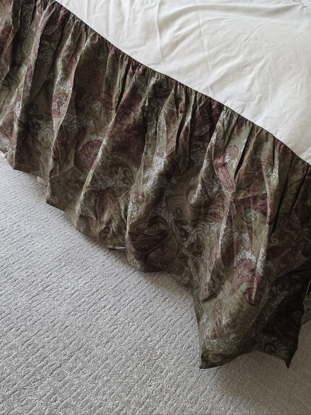 Ralph Lauren Paisley Ruffled Bed Skirt in Olive and Mauve